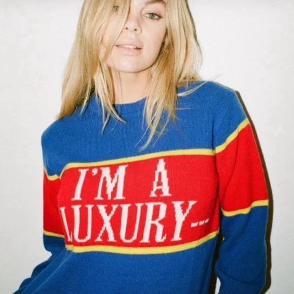 Rowing Blazers Gyles & George I'm A Luxury Blue 100% Wool Sweater Size M - Picture 5 of 7